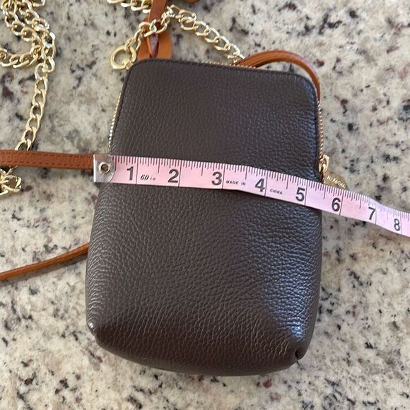 Valentina Womens Pebbled Leather Chain Strap Crossbody Bag Brown NWT - Picture 7 of 9